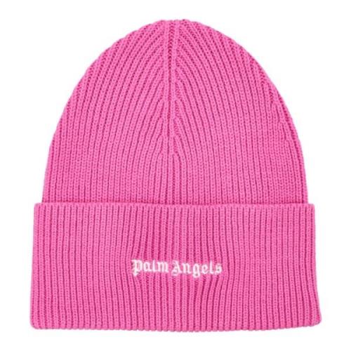 Klassisk Logo Ribstrikket Beanie i Fuchsia