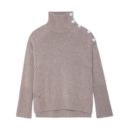 Primrose Cashmere Jersey med høj hals og knapdetaljer