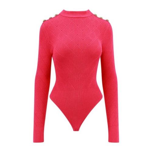 Pink Crew-Neck Top med ikoniske metal knapper