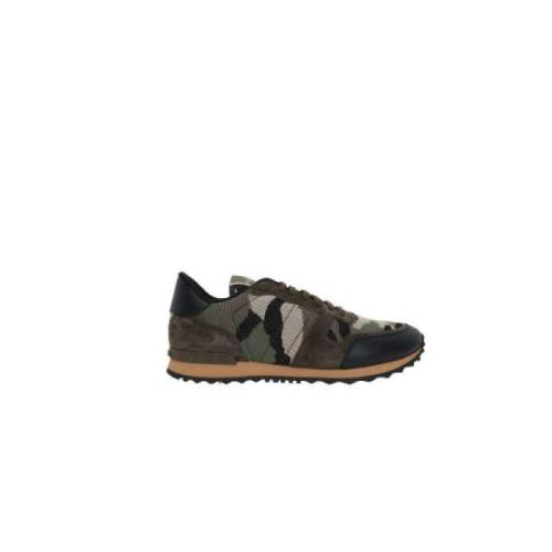 Camouflage Low-Top Sneakers med militærgrønt ruskind og sort læder