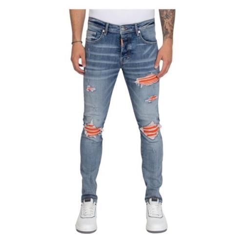 Orange Ripped Biker Jeans