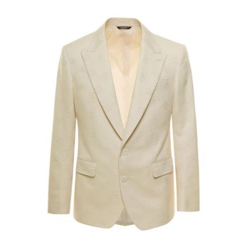 Beige Jacquard Logo Blazer til Mænd