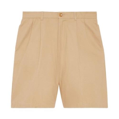 Logo-Broderede Beige Bermuda Shorts