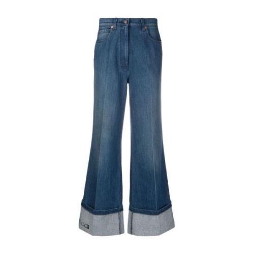 Blå Højtaljede Wide-Leg Jeans