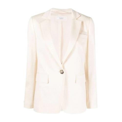 Lys Beige Linned-Bomuld Blazer