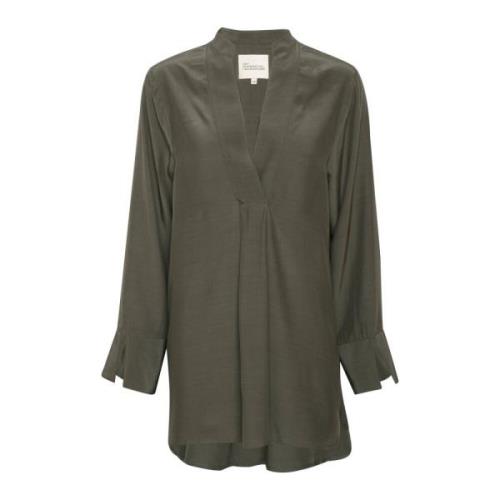 Raven Grey Bluse med Lange Ærmer