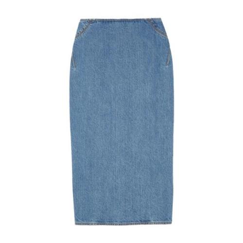 Vintage Blå Denim Blyant Nederdel