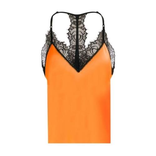 Orange Halterneck Top med Blondeindsatser