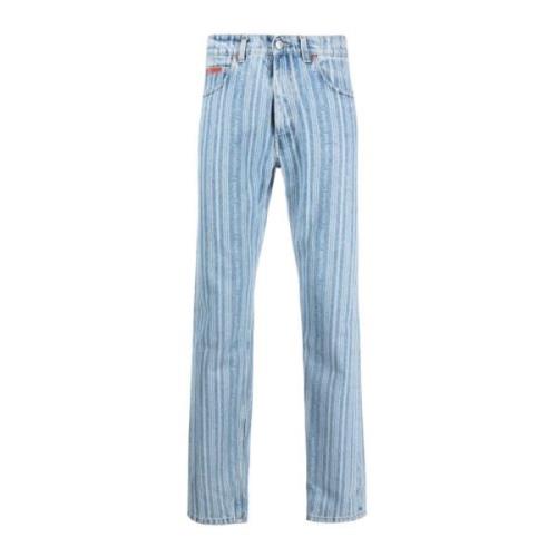 Straight-Leg Jeans med Striber og Fadede Bogstaver