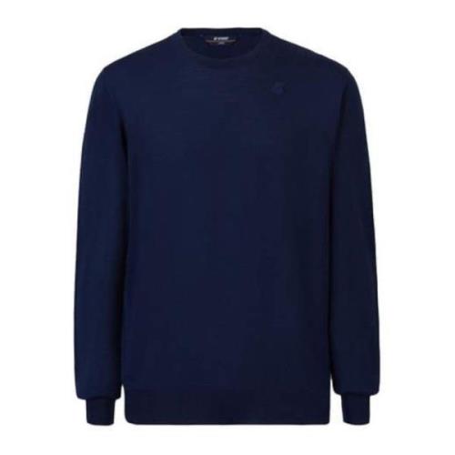 SEBASTIEN MERINO REGULAR Crew Neck Sweater i Blå