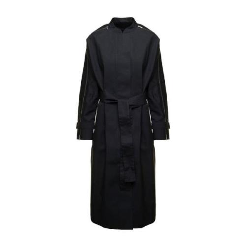 Sort Oversize Trenchcoat med Mandarin Krave