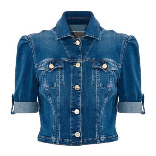 Kortærmet crop denim jakke