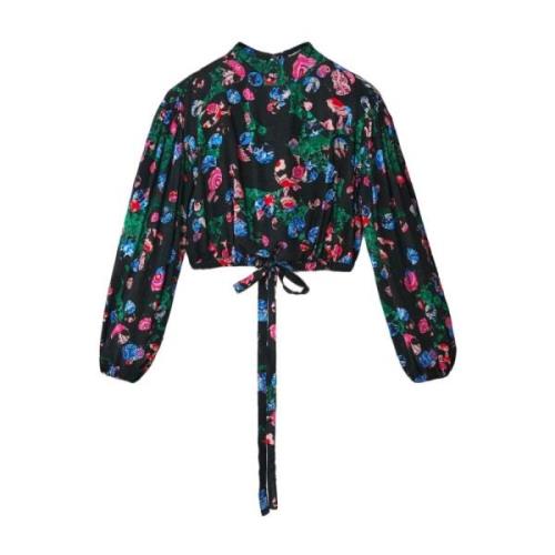 Blomstret knaplukket bluse