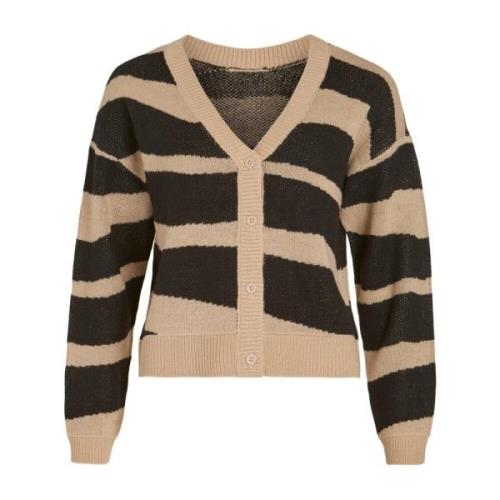 Beige V-Hals Knappe Cardigan