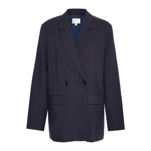 Marineblå Linen Blazer med Box Fit