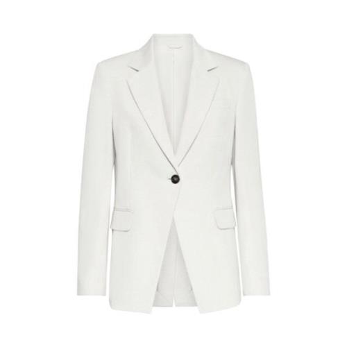 Hvid Gabardine Blazer med Hakrevers