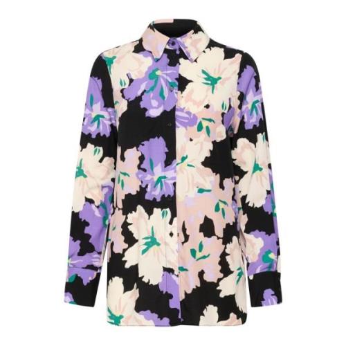 Lilla Art Flower Skjortebluse