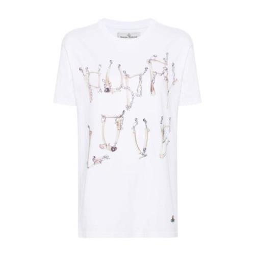 Hvid Blød Jersey Top med Bones n Chain Print