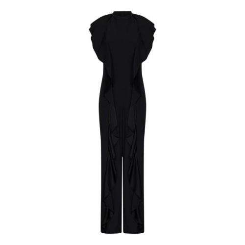 Sort Satin Jumpsuit med Ruffles