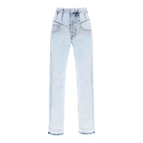 Frayed V-Seam Straight Leg Jeans