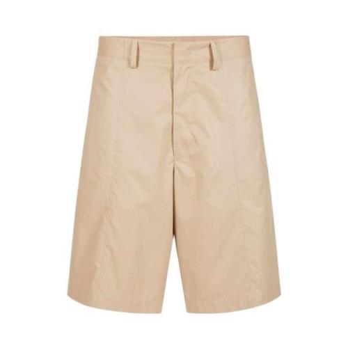 Beige Bermuda Shorts i Cinched Bomuldspoplin