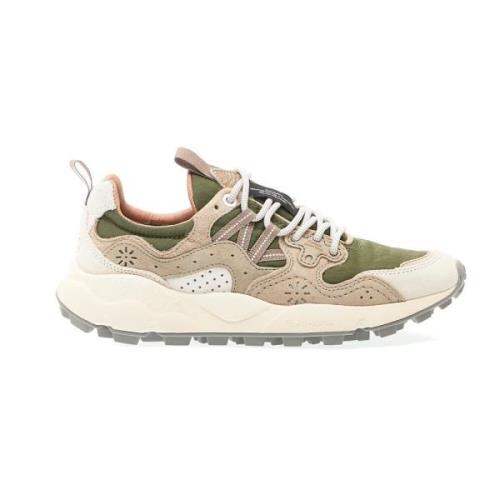 Grøn Stof og Beige Ruskind Sneakers