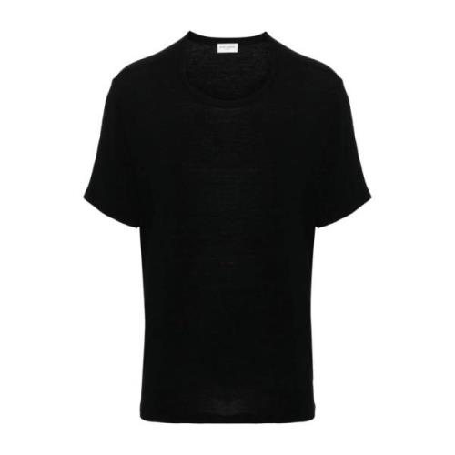 Sort Crew Neck T-shirt i Viskose og Uld Blanding