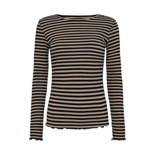 Natalia Rund Hals Bluse - Sesame Black Stripe