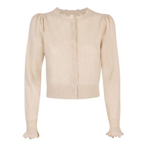 Ivory Cashmere Cardigan med Ruffles