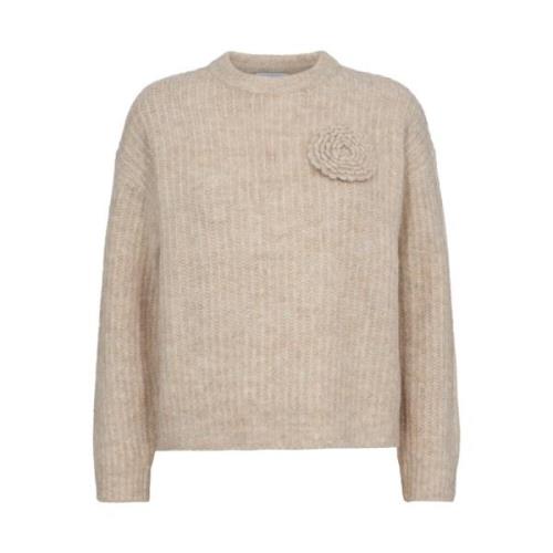 Blomst Pullover i Beige Melange