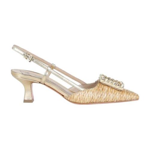 Beige Raffia og Læder Slingback