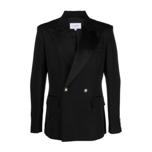 Sort dobbeltradet tuxedo blazer i silkeblanding