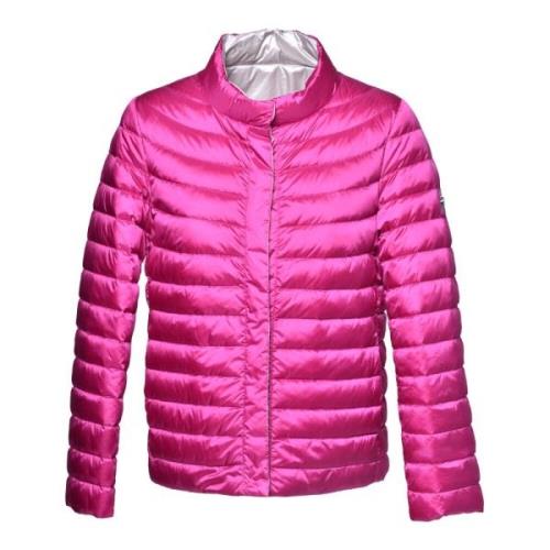 Reversible down jacket in fuchsia nylon