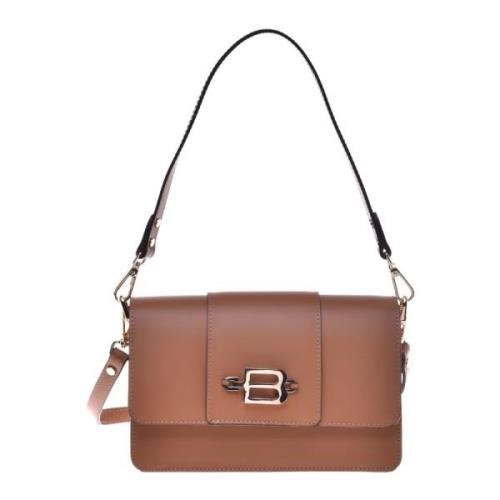 Tan printed calfskin shoulder bag