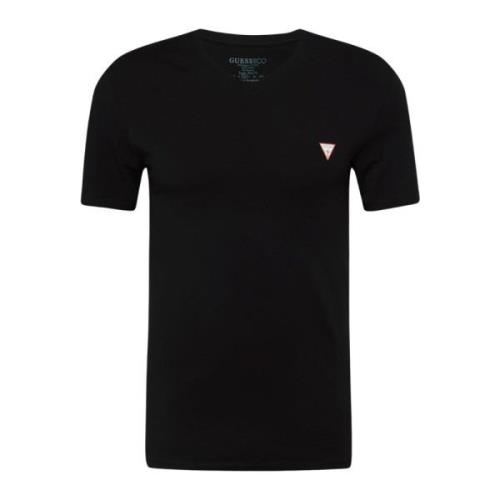 Sort V-Hals T-Shirt med Trykt Logo