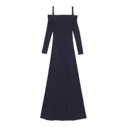 Blå Off-Shoulder Uld Maxi Kjole