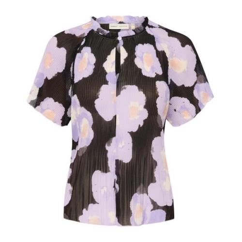 Lavendel Poetisk Blomst Plisseret Top Bluse