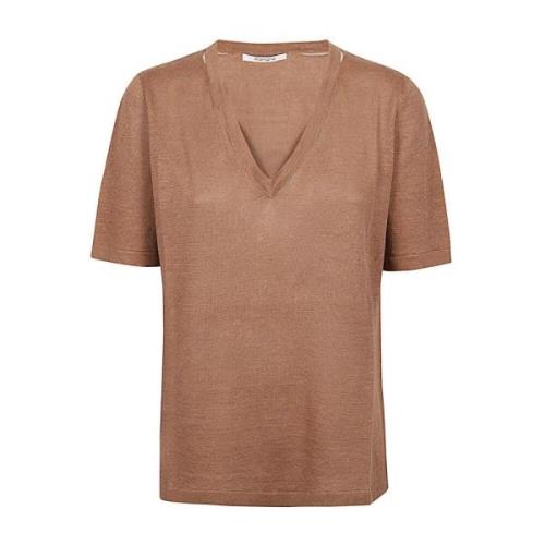 Brun Linned V-hals Cut Out T-shirt