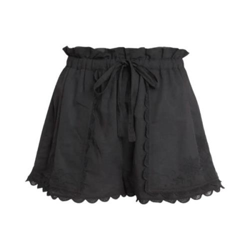 Sort Blomstret Linned Bomuld Shorts