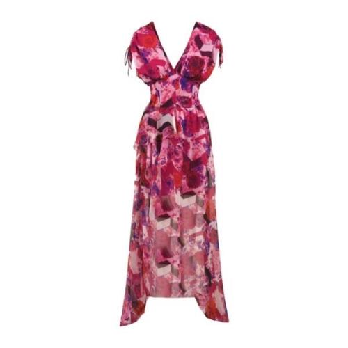 Blomstret Chiffon Maxi Kjole med Frontslids