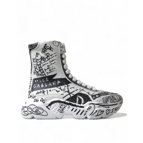 Luksuriøse Graffiti Print Mid Top Sneakers