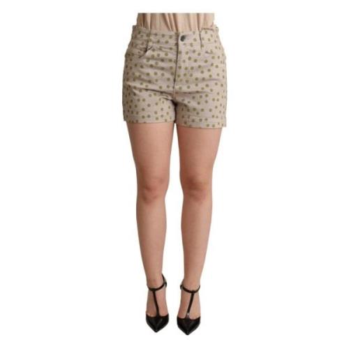 Beige Polka Dot Bomuld Stræk Shorts