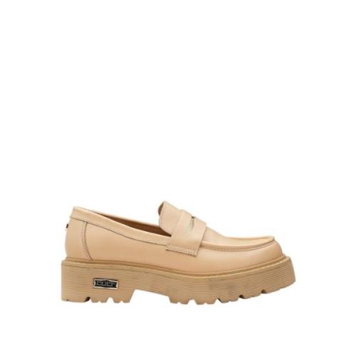 Beige læder loafers