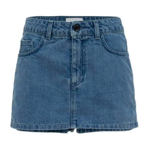 Vintage Denim Miniskirt Lav Talje Logoet Knap