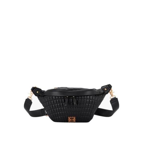 Sort Quiltet Crossbody Taske