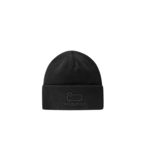 Sort Bomuld Uld Beanie med Logo