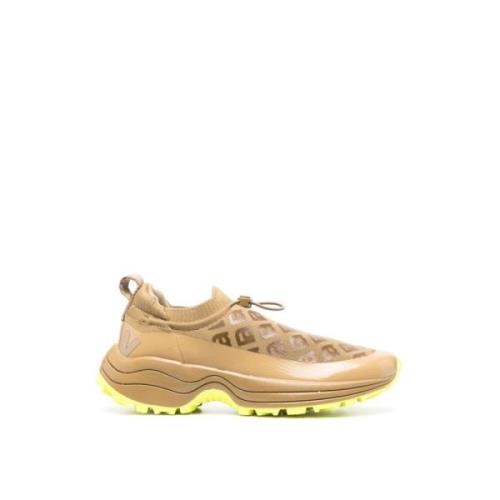 Beige V-Knit Logo Sneakers Gummi