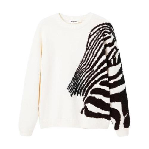 Hvid Strik Rund Hals Sweater