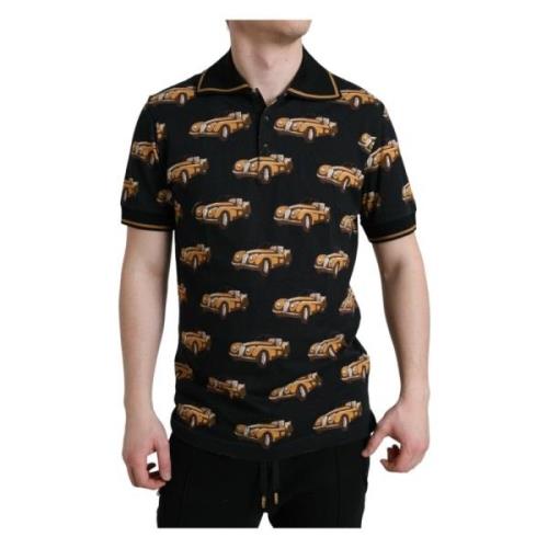 Sort Bil Print Polo T-shirt