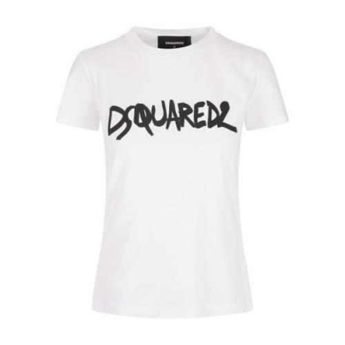 Hvid Bomuld Jersey Crew Neck T-shirt